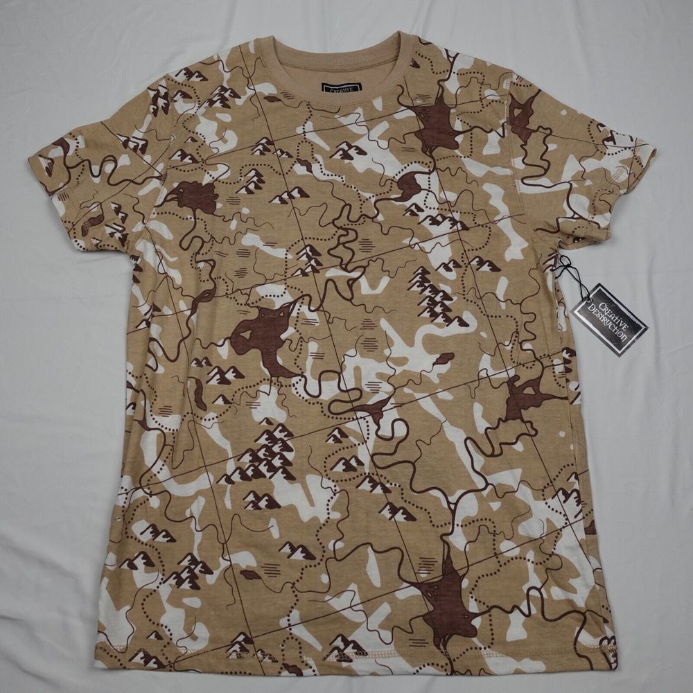 Creative Destruction Shirt Adult L Graphic Print Beige Men's Pullover Crew Neck